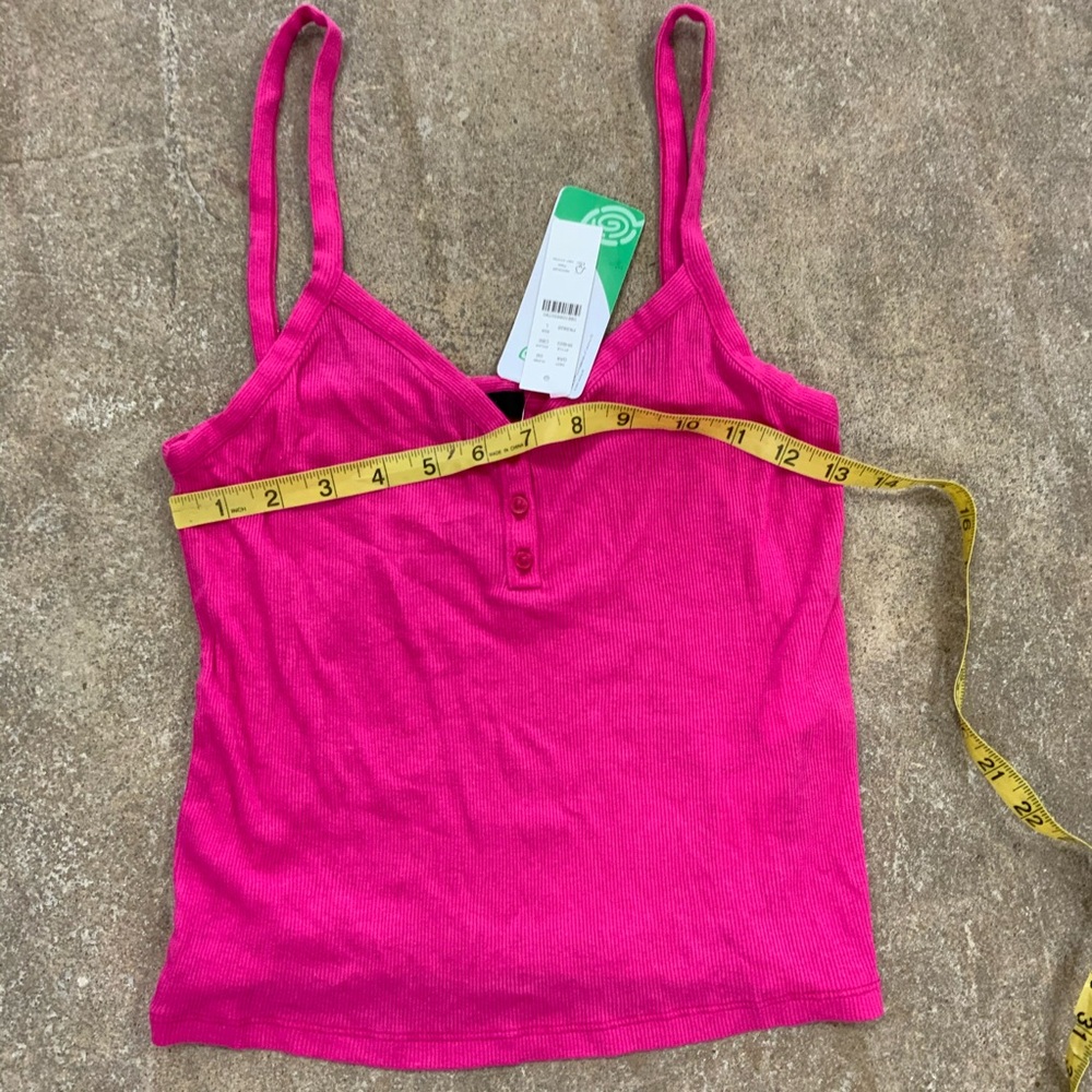 J. Crew Bright Fuchsia Hot Pink Vintage rib henley tank top shirt  OBO - Picture 5 of 9